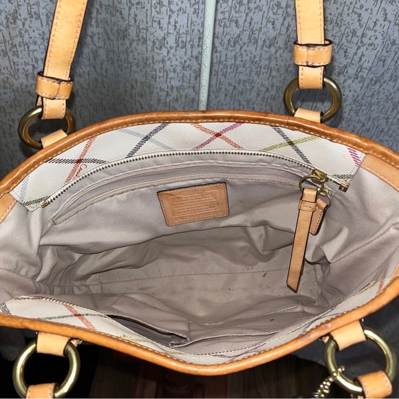 Coach Peyton Tattersall Stripe Tote Shoulder Bag F21863 Cream Multicolor - Picture 3 of 5